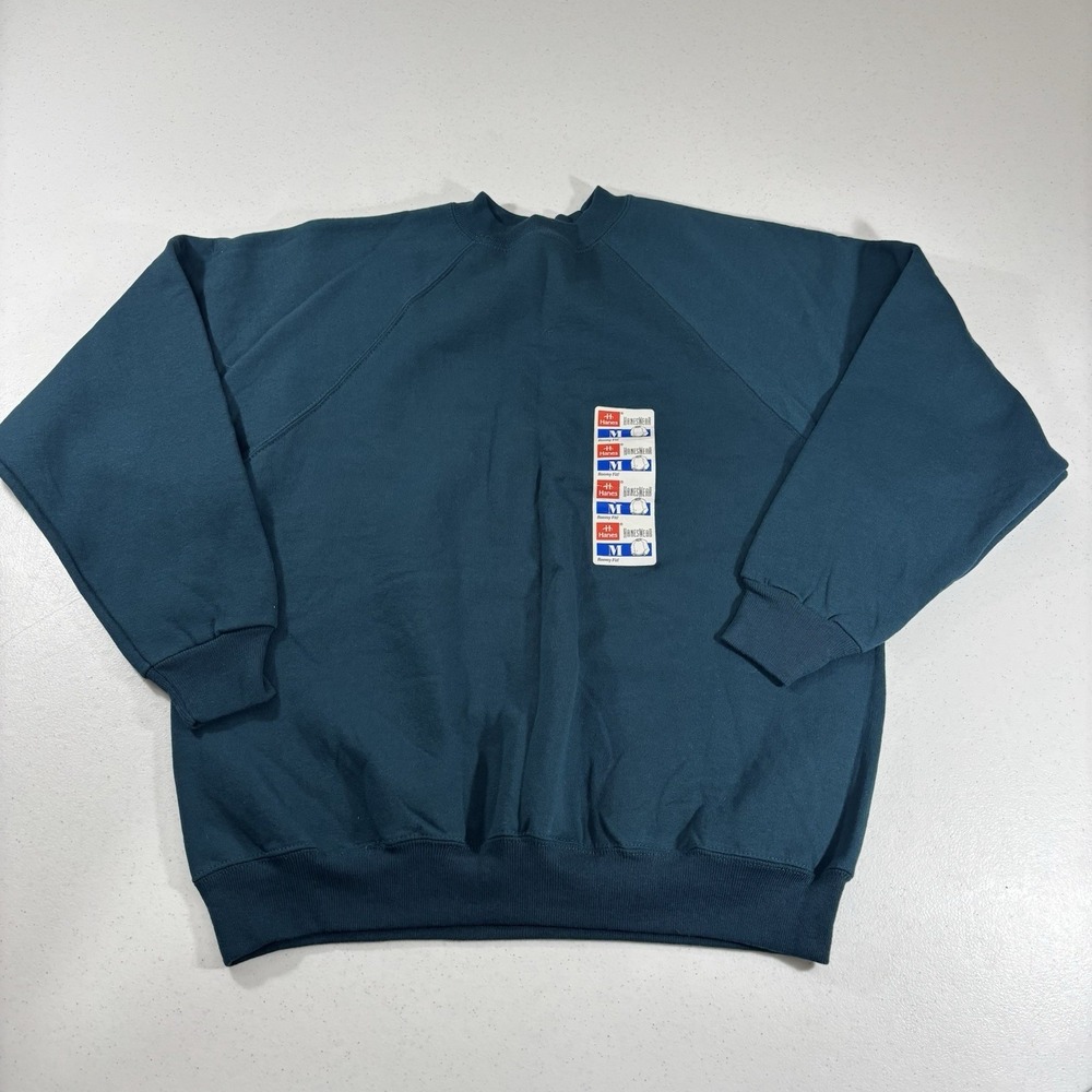 HANES Crewneck Roomy Fit Sweatshirt VTG Aqua Blue Haneswear NWT Blank Adult M